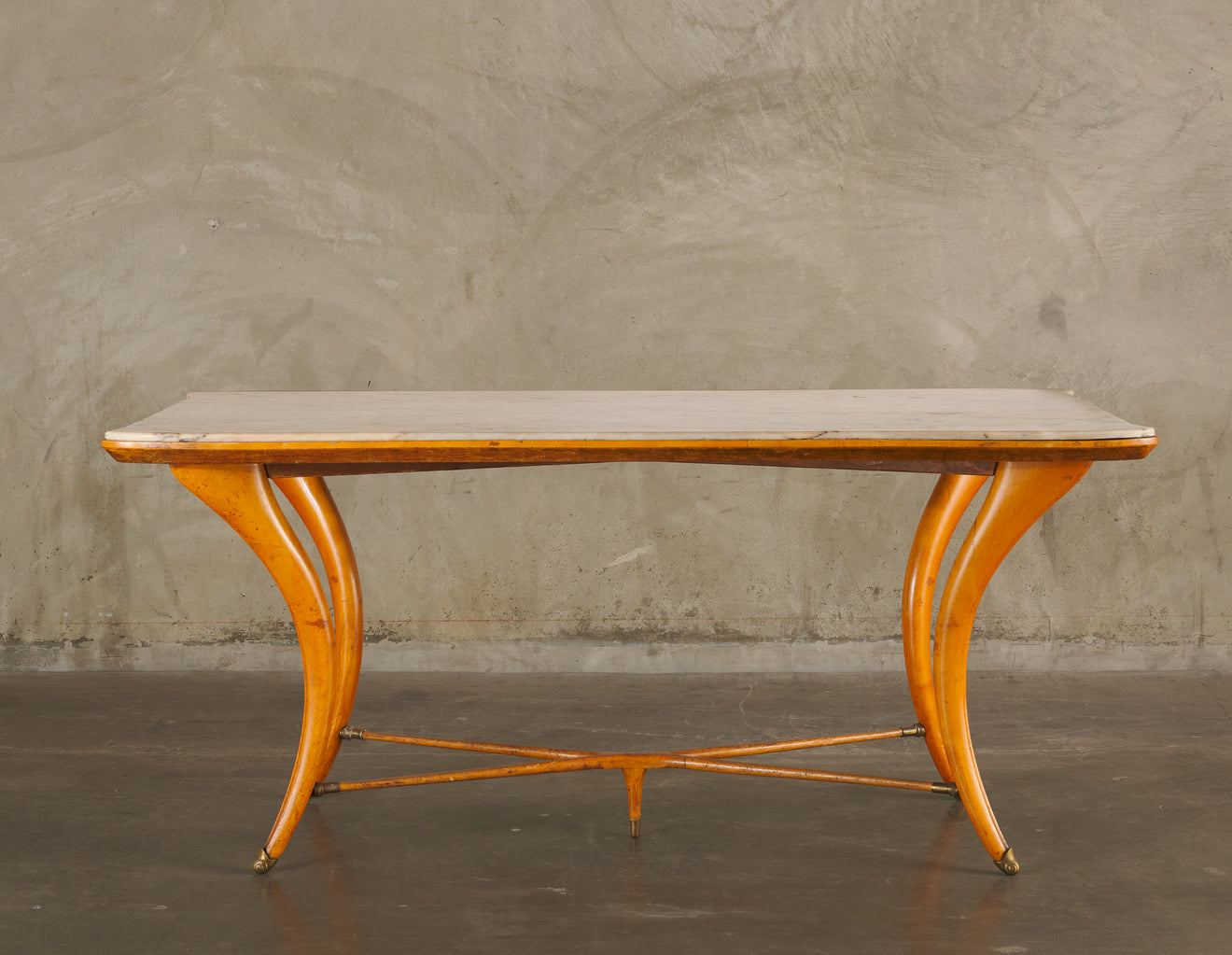 MARBLE TOP DINING TABLE WITH BRASS SABOTS